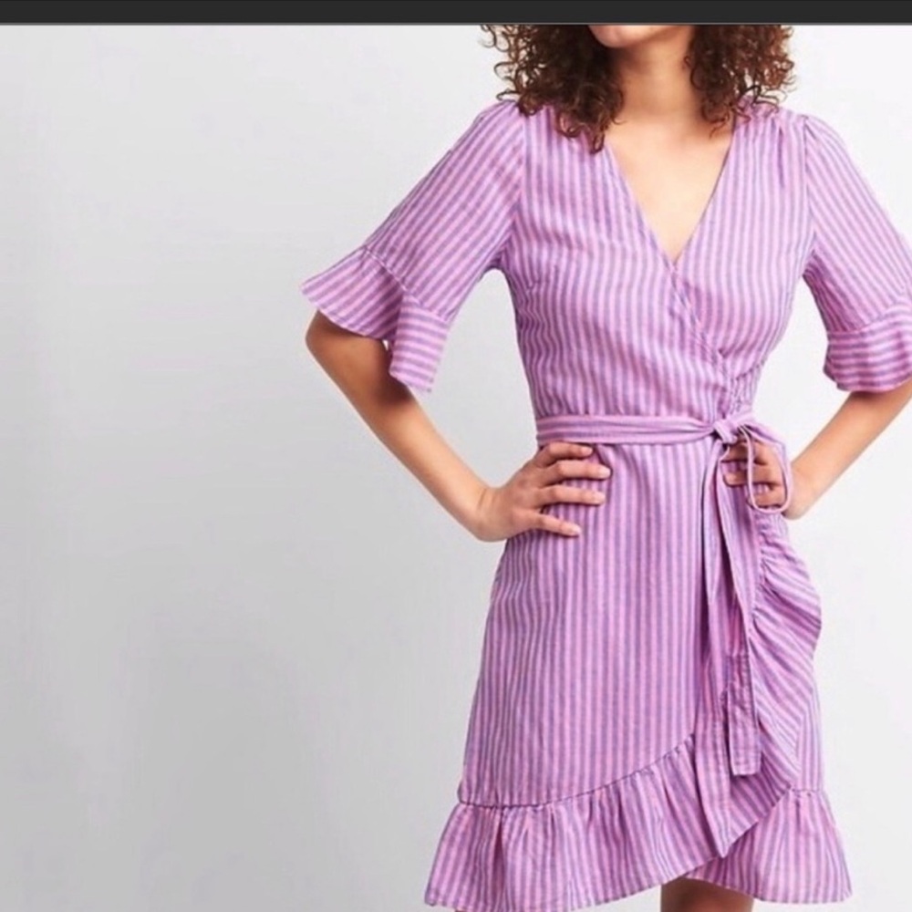 GAP Lavender Striped Wrap Midi Dress